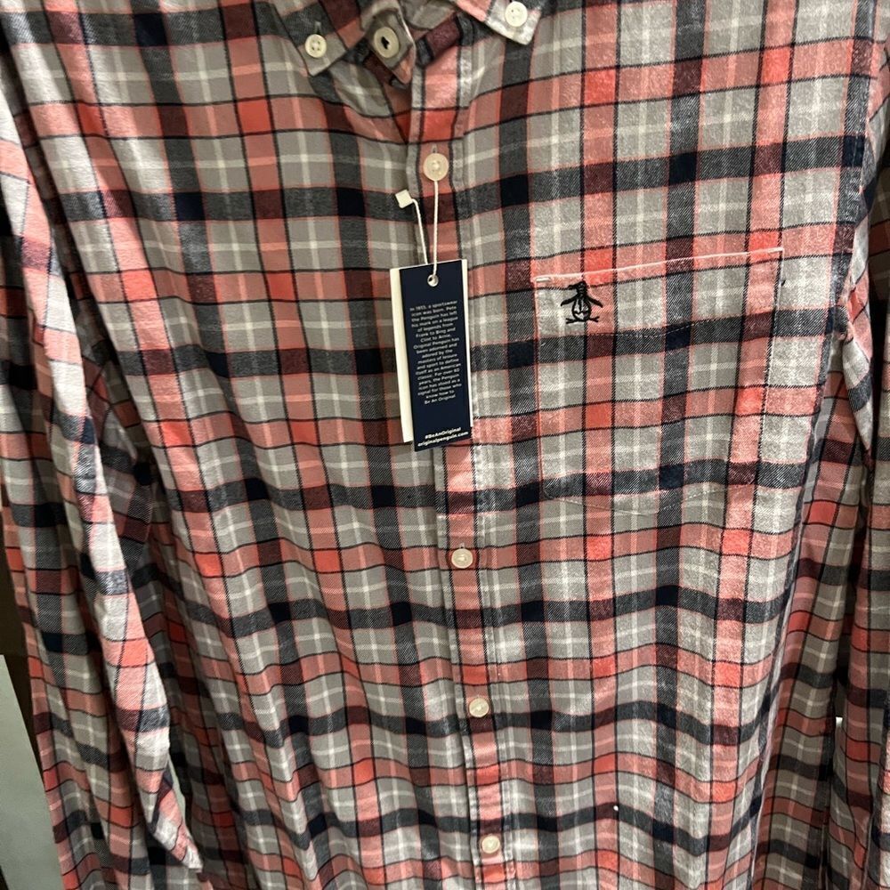NWT Original Penguin Plaid Button-Up Shirt Medium #279